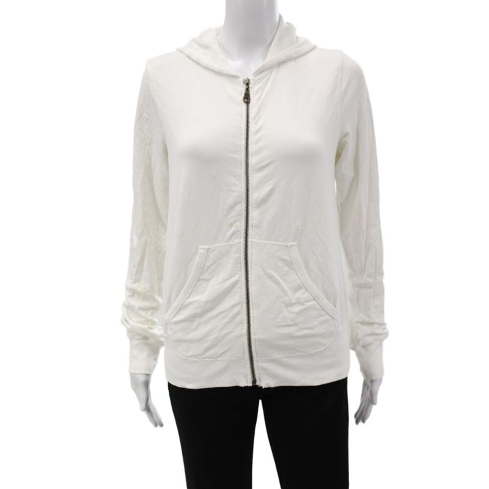 Splendid Women Full-zip Hoodie White Long Sleeve Pima Modal Size L